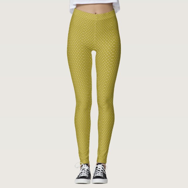 Senfgelb weiße Tupfenmuster  Leggings (Vorderseite)