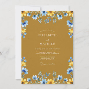 Senfgelbe Azure-Wildblumen-Hochzeit Einladung