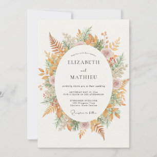 Senfgelbe Bernsteinblätter Eukalyptus-Hochzeit Einladung
