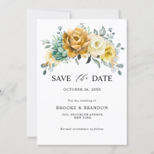 Senfgelbe Blumensalbei-Grün-Moderne Hochzeit Save The Date