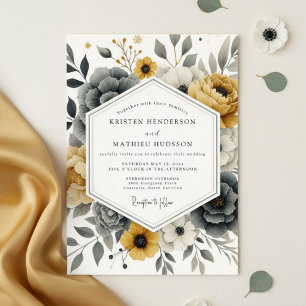 Senfgelbe botanische romantische Hochzeit Einladung