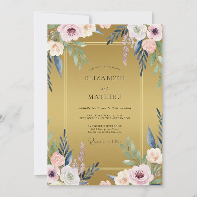 Senfgelbe Malvenblatt-Hochzeit Einladung (Vorderseite)