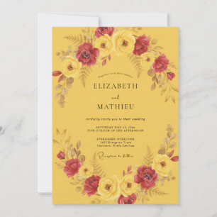 Senfgelbe romantische Blumenkranz-Hochzeit Einladung