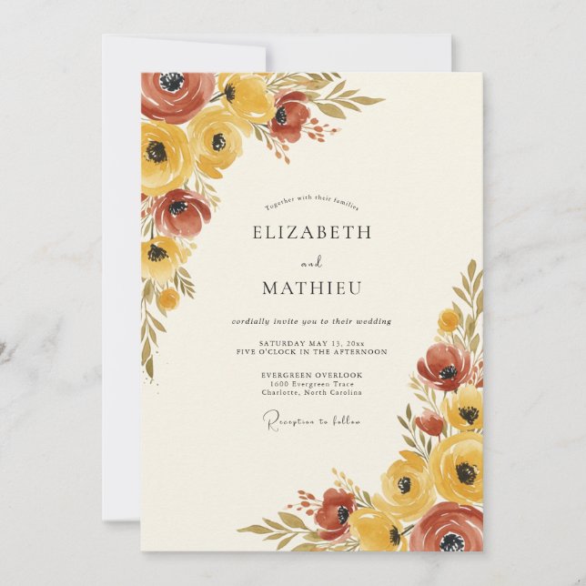 Senfgelber malerischer rustikaler Hochzeit Einladung (Vorderseite)
