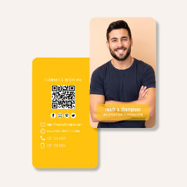 Senfgelber QR-Code-Foto-Connect-Moderne Visitenkarte