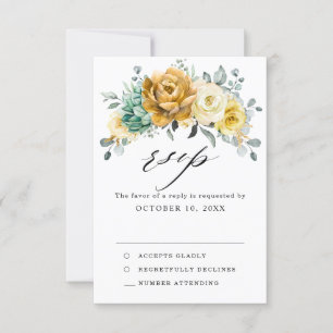 Senfgelbes Blumensalbei-Grün Modern Hochzeit RSVP Karte
