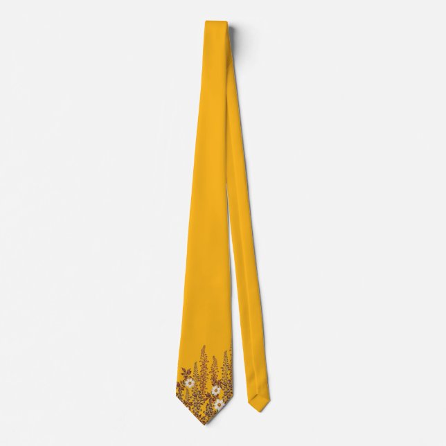 Senfgelbes Blumiges Vintage-Design  Krawatte (Vorderseite)