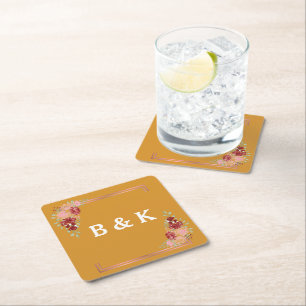 Senfgelbes Burgunder Blumen Wasserfarbe Hochzeit Rechteckiger Pappuntersetzer