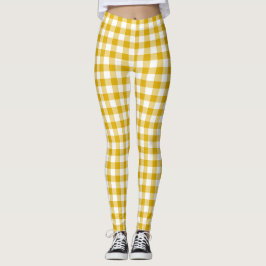 Senfgelbes Karo-Gingham Retro-Farben Leggings