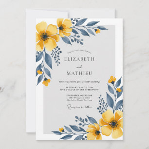 Senfgelbes Serene Floral Hochzeit Einladung