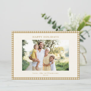 Senfgold-Gingham-Karo-Familien-Fotorahmen Feiertagskarte