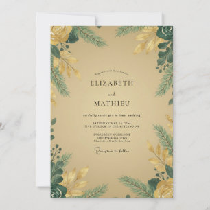 Senfgold-Laub-Eukalyptus-Hochzeit Einladung