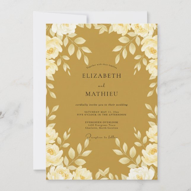 Senfgoldene Blättrige Hochzeit Einladung (Vorderseite)