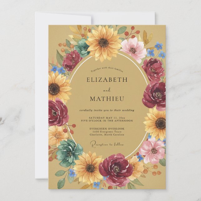 Senfgoldene Hochzeitsernte Einladung (Vorderseite)