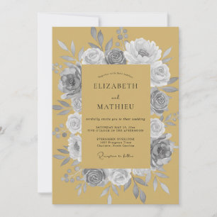 Senfgraue Rosenhochzeit Einladung