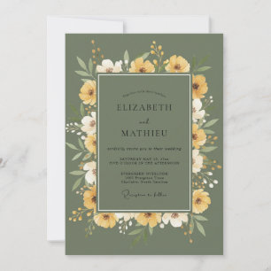Senfgroße Olivenkranz-Hochzeit Einladung