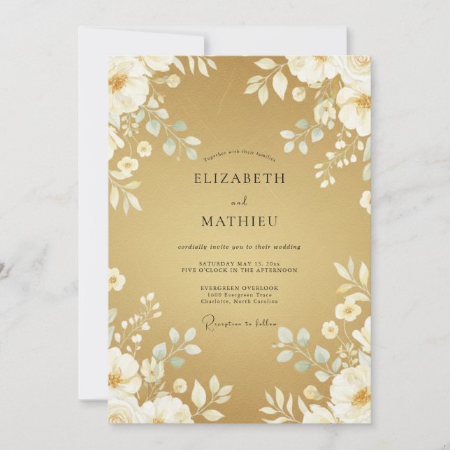 Senfweiße Blatt Hochzeit Einladung (Vorderseite)