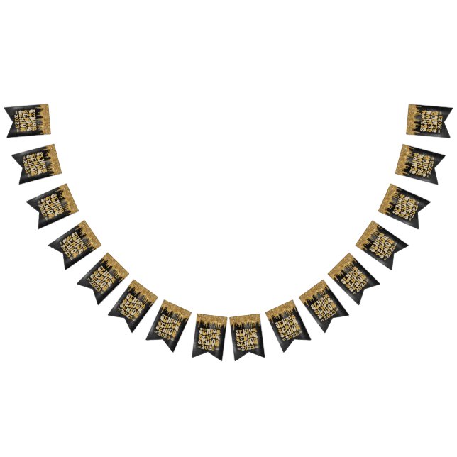 SENIOR 2023 SCHWARZ & GOLD GLITZER TROPFEN CUSTOM WIMPELKETTE (Alle)