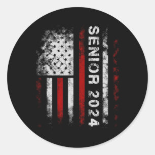 Senior 2024 American Flag USA Abschluss Class of Runder Aufkleber