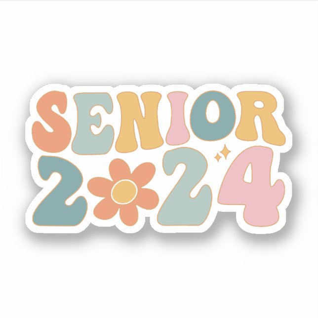 Senior 2024 Groovy Retro Class of 2024 Graduation Aufkleber (Vorderseite)
