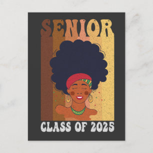 Senior 2025 Class Black Smart Afro Melanin African Ankündigungspostkarte