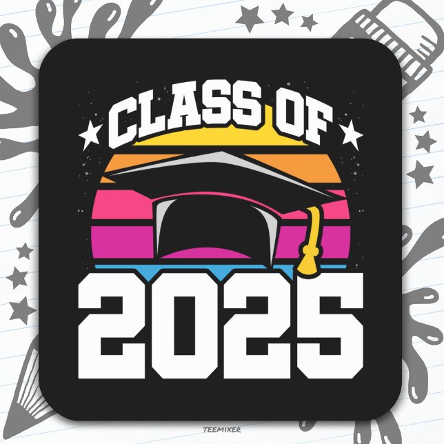 Senior 2025 Class of 2025 Abschluss Retro Sunset Quadratischer Aufkleber (Von Creator hochgeladen)