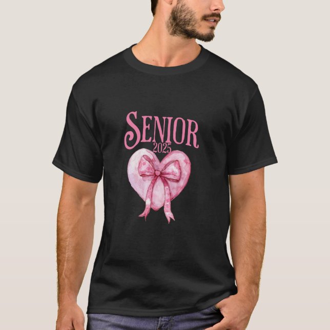Senior 2025 Coquette Bogen rosa zurück in die Schu T-Shirt (Vorderseite)