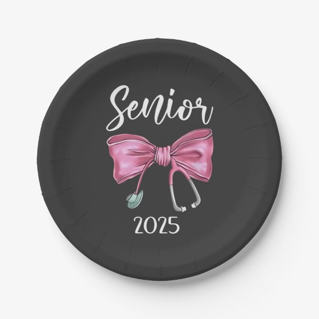Senior 2025 Coquette Class of 2025 Pink Bows Pappteller (Vorderseite)