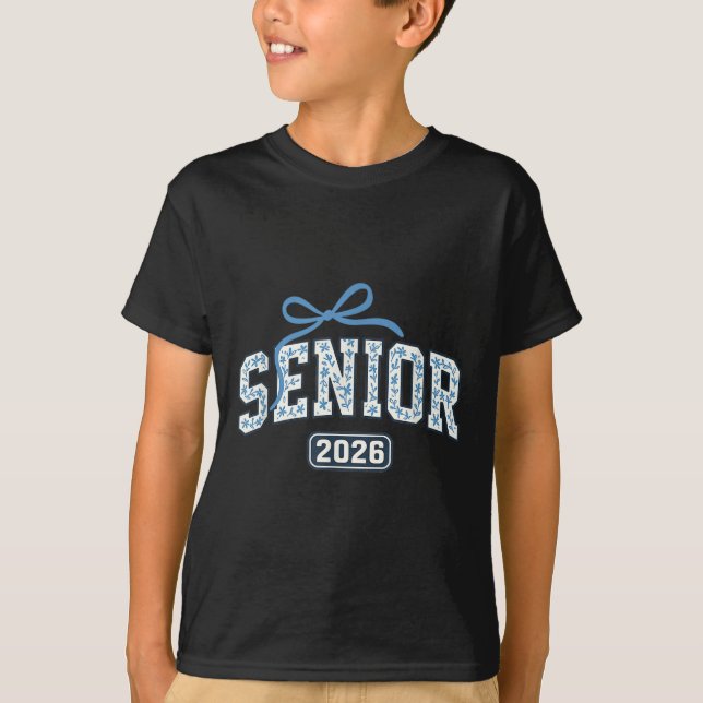 Senior 2026 Abschluss Blumenmuster T-Shirt (Vorderseite)