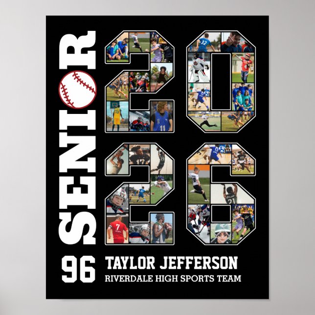 Senior 2026 Baseball Team Sports Photo Collage Poster (Vorne)