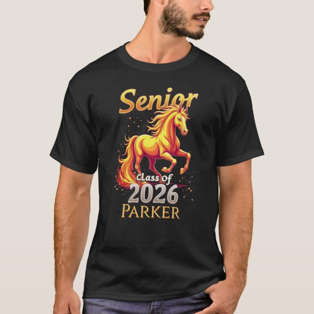 Senior 2026 Class Graduate Fire Horse Personalized T-Shirt (Vorderseite)