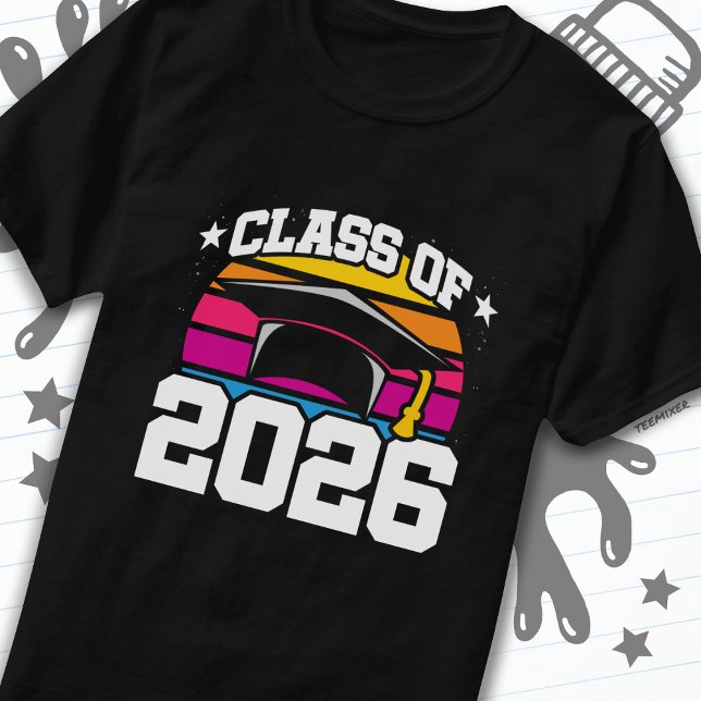 Senior 2026 Class of 2026 Abschluss Retro Sunset T-Shirt (Von Creator hochgeladen)