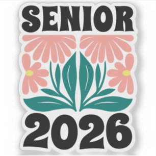 Senior 2026 Custom Retro Groovy Blume Abschluss Aufkleber