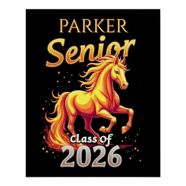 Senior 2026 Graduation Personalized Fire Horse Poster (Vorderseite)