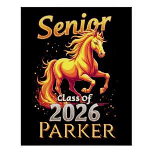 Senior 2026 Klasse Feuerpferd Personalisiert Glänz Poster