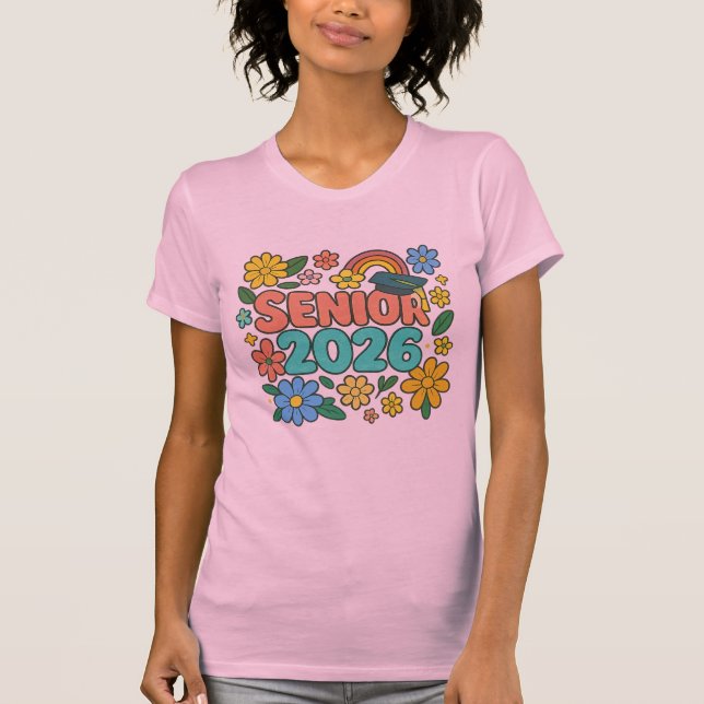 Senior 2026 Retro-Regenbogen-Design T-Shirt (Vorderseite)