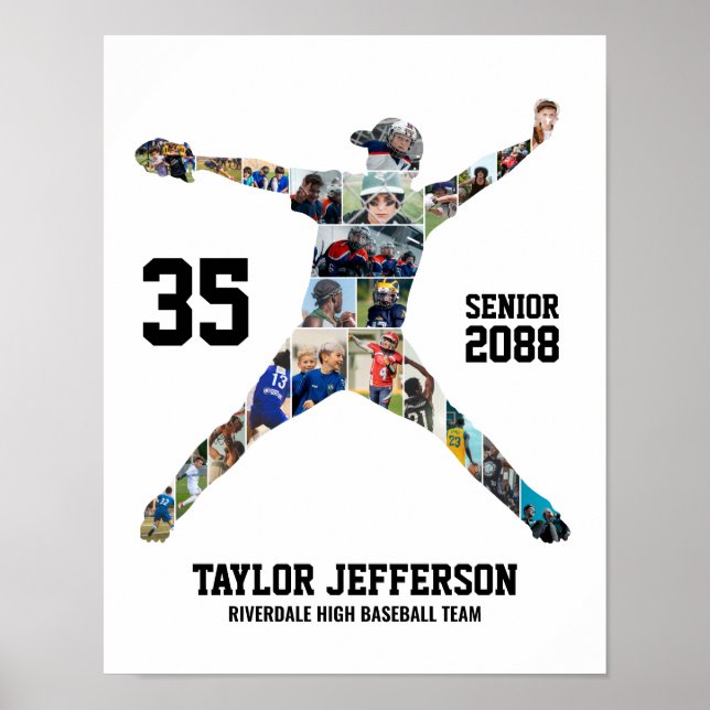 Senior Baseball Pitcher Sportfoto Collage Poster (Vorne)