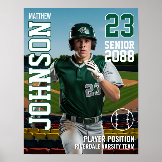 Senior Baseball Player School Team Sports Photo Poster (Vorne)