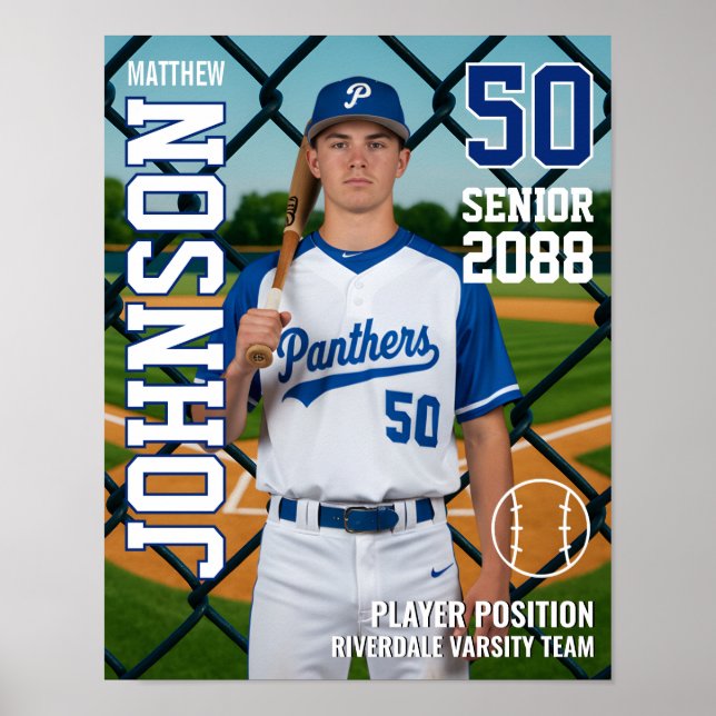 Senior Baseball Team Custom Photo Sports Poster (Vorne)
