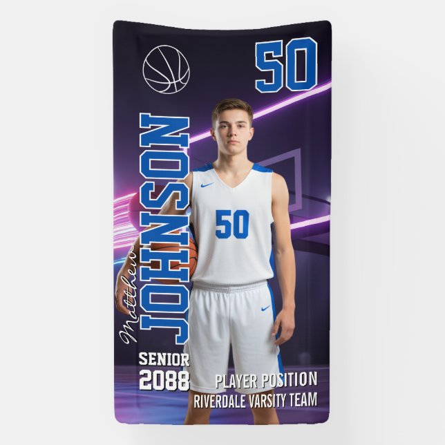 Senior Basketball Player Custom Sports Photo Banner (Vertikal)