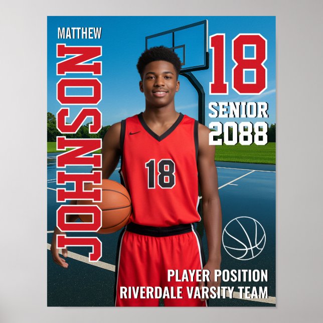 Senior Basketball Player Team Photo Gift Sports Poster (Vorne)