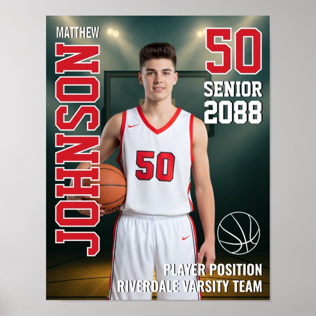 Senior Basketball Team Player Photo Gift Sports Poster (Vorne)
