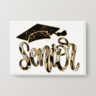 Senior Black and Gold Brushtroke Button