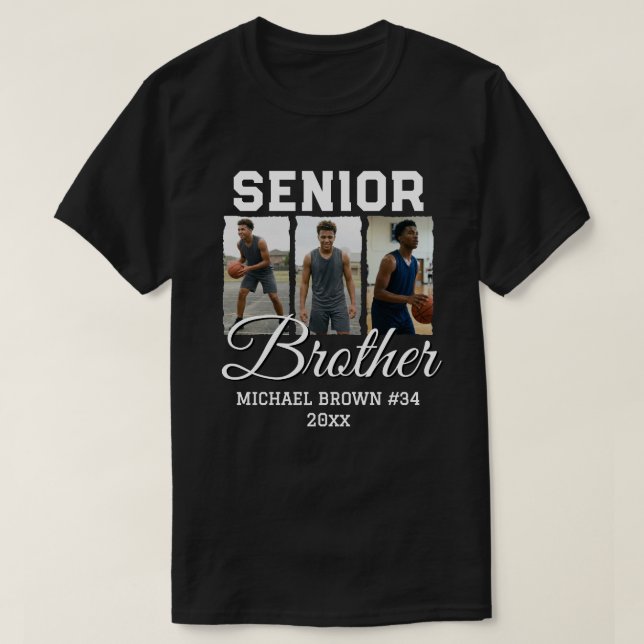 Senior Brother Basketball Photo Collage Custom  T-Shirt (Design vorne)