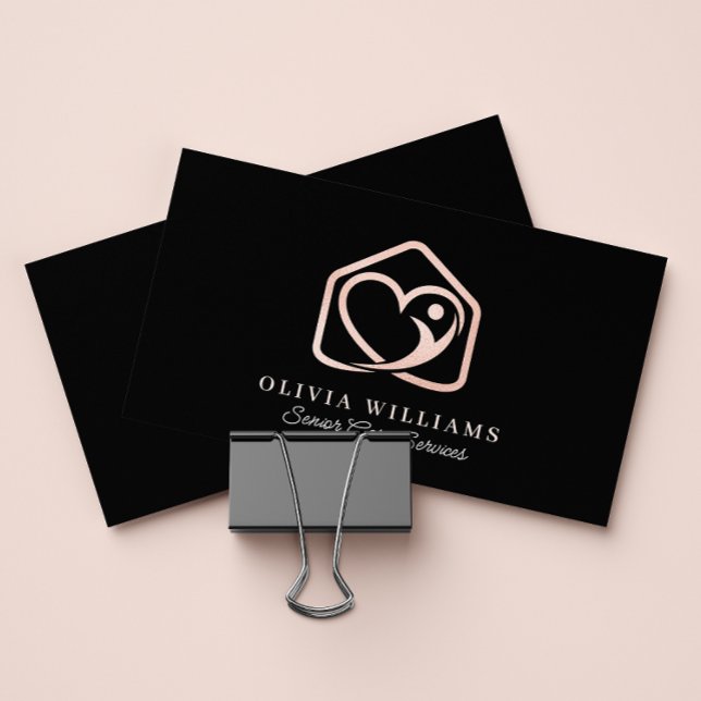 Senior Care Services Betreuung Black & Rose Gold Visitenkarte (Von Creator hochgeladen)