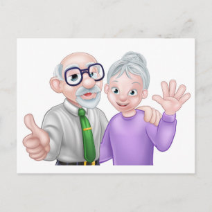 Senior Cartoon Couple Postkarte