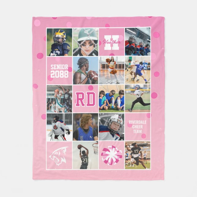 Senior Cheer Team Custom Photo Pink Confetti Fleecedecke (Vorderseite)