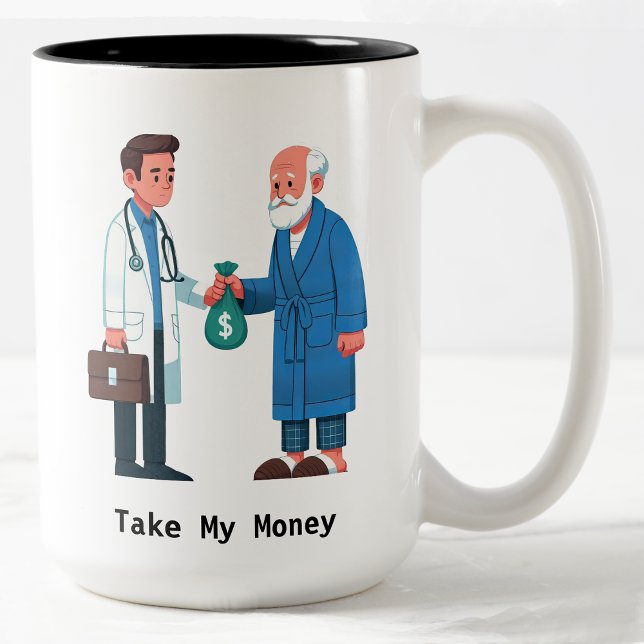 Senior Citizen Paying Off Medical Debt Zweifarbige Tasse (Von Creator hochgeladen)