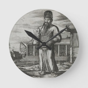 Senior Civil Servant Collecting Taxes, illustratio Runde Wanduhr