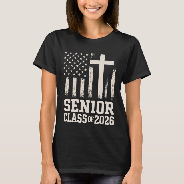 Senior Class 2026 Cross Flag USA T-Shirt (Vorderseite)